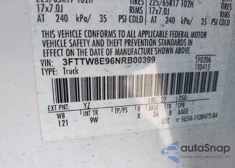 2022 Ford Maverick Xl z USA, uszkodzony, nr VIN 3FTTW8E96NRB00399